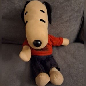 Vintage 1960s Snoopy Plush Rag Doll - Red "The Gang's All Here" Shirt & Jeans